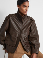 Women Atelier Grained Leather Jacket in Chocolate