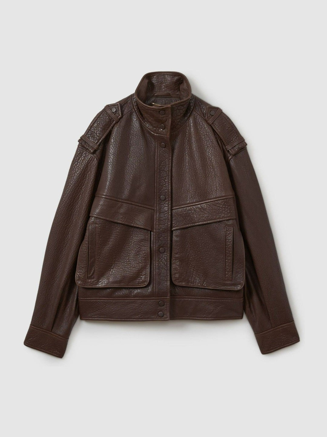 Women Atelier Grained Leather Jacket in Chocolate