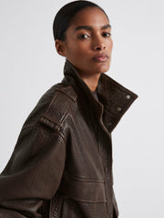 Women Atelier Grained Leather Jacket in Chocolate