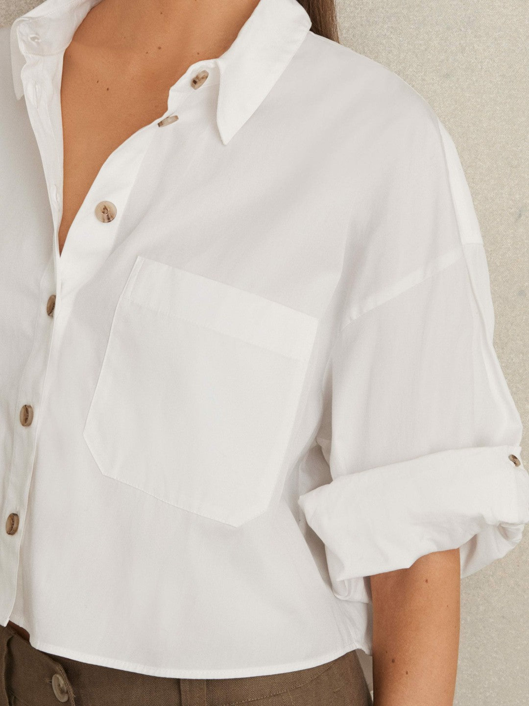 Women Oversize Cotton Cropped Shirt in White