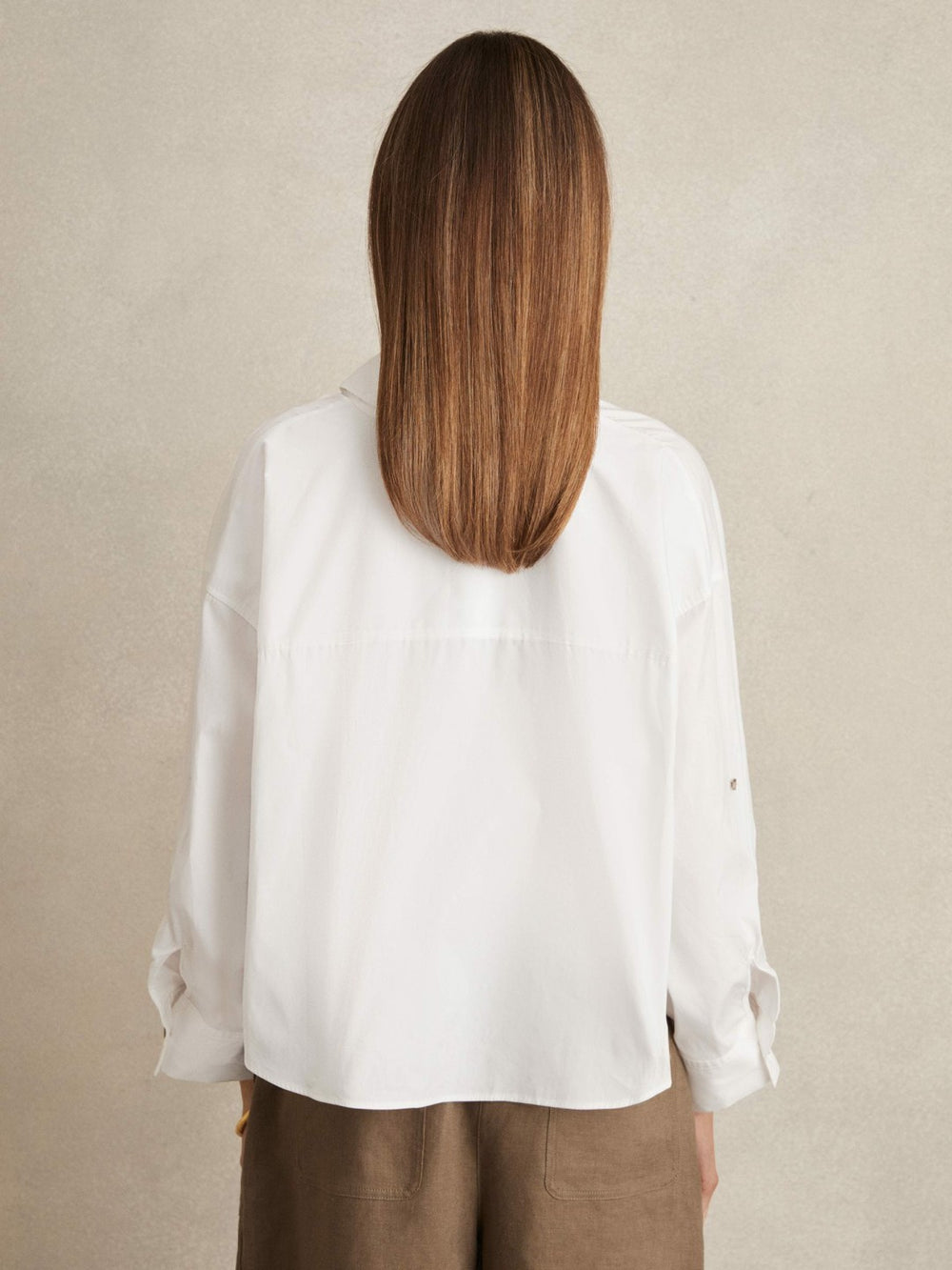 Women Oversize Cotton Cropped Shirt in White