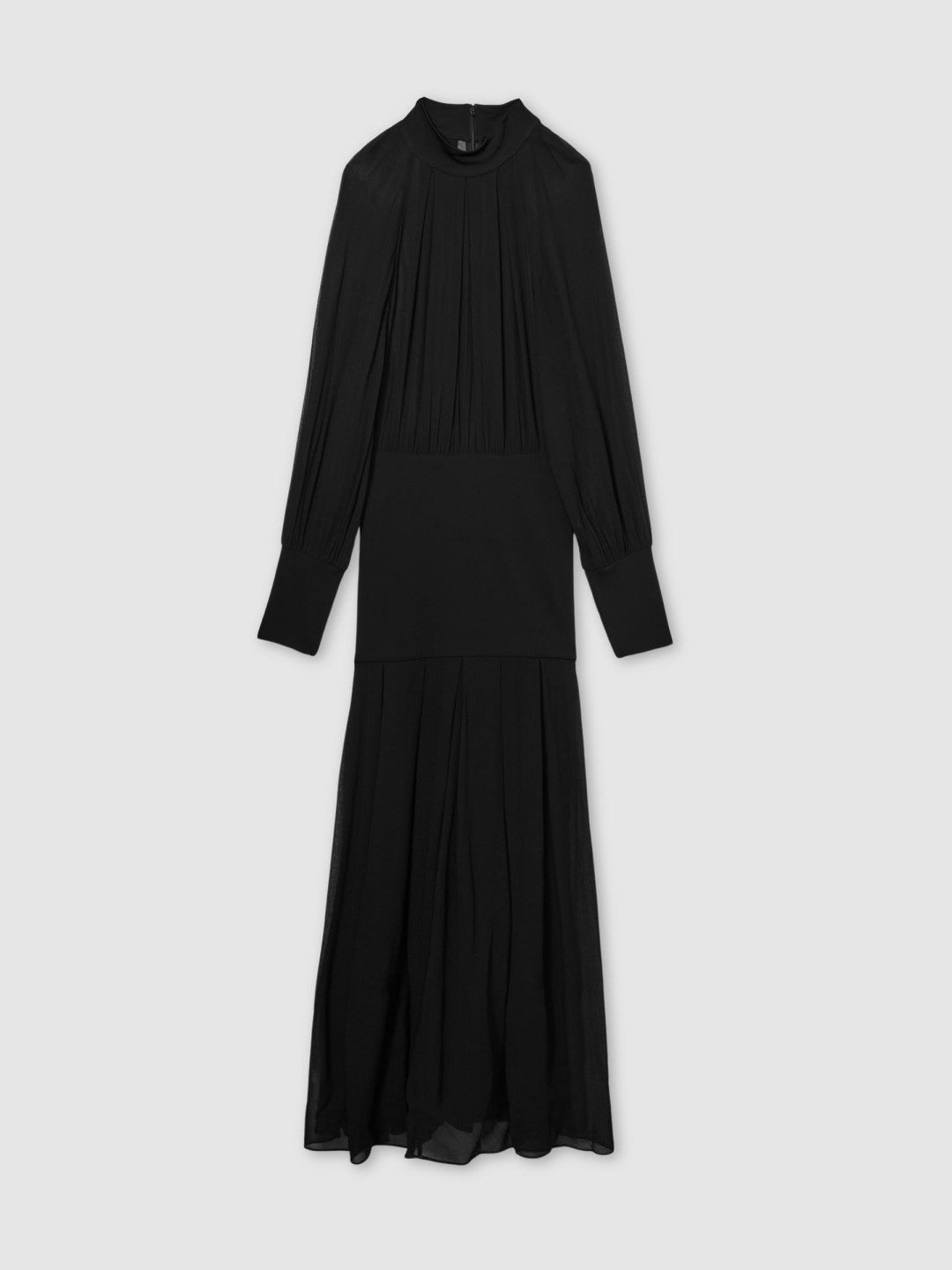 Women Sheer Jersey Gathered Maxi Dress in Black