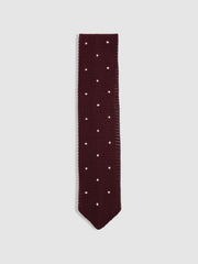 Men Silk Knitted Pin-Dot Tie in Burgundy