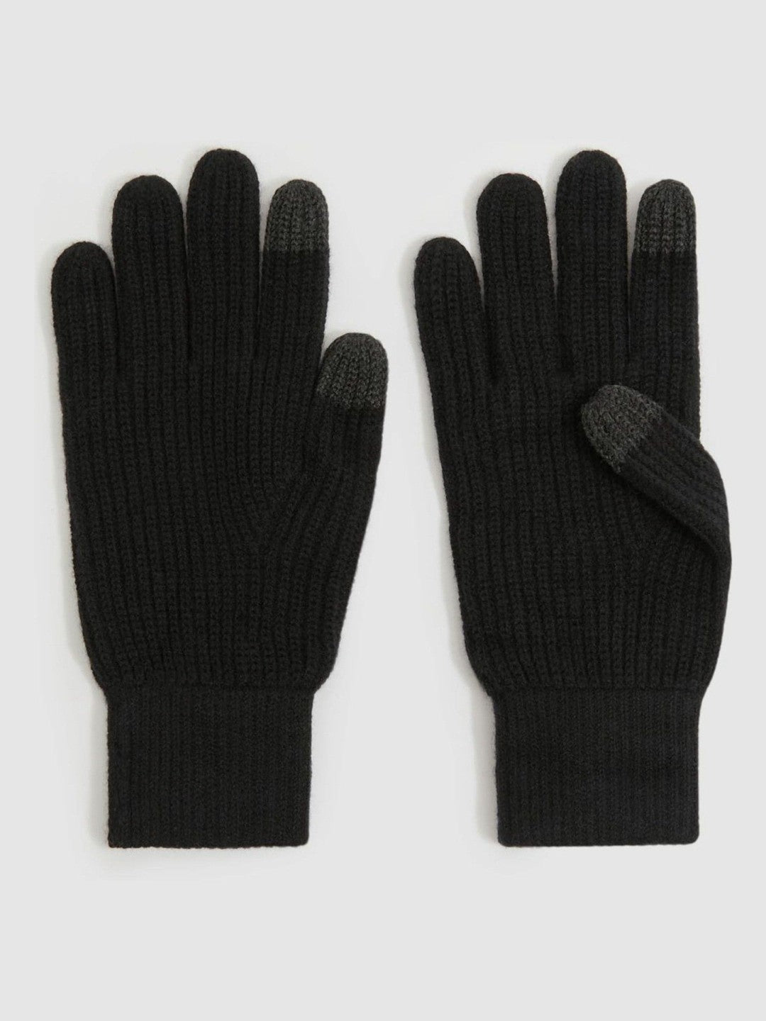 Men Ribbed-Merino Touchscreen Gloves in Black