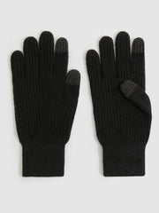 Men Ribbed-Merino Touchscreen Gloves in Black