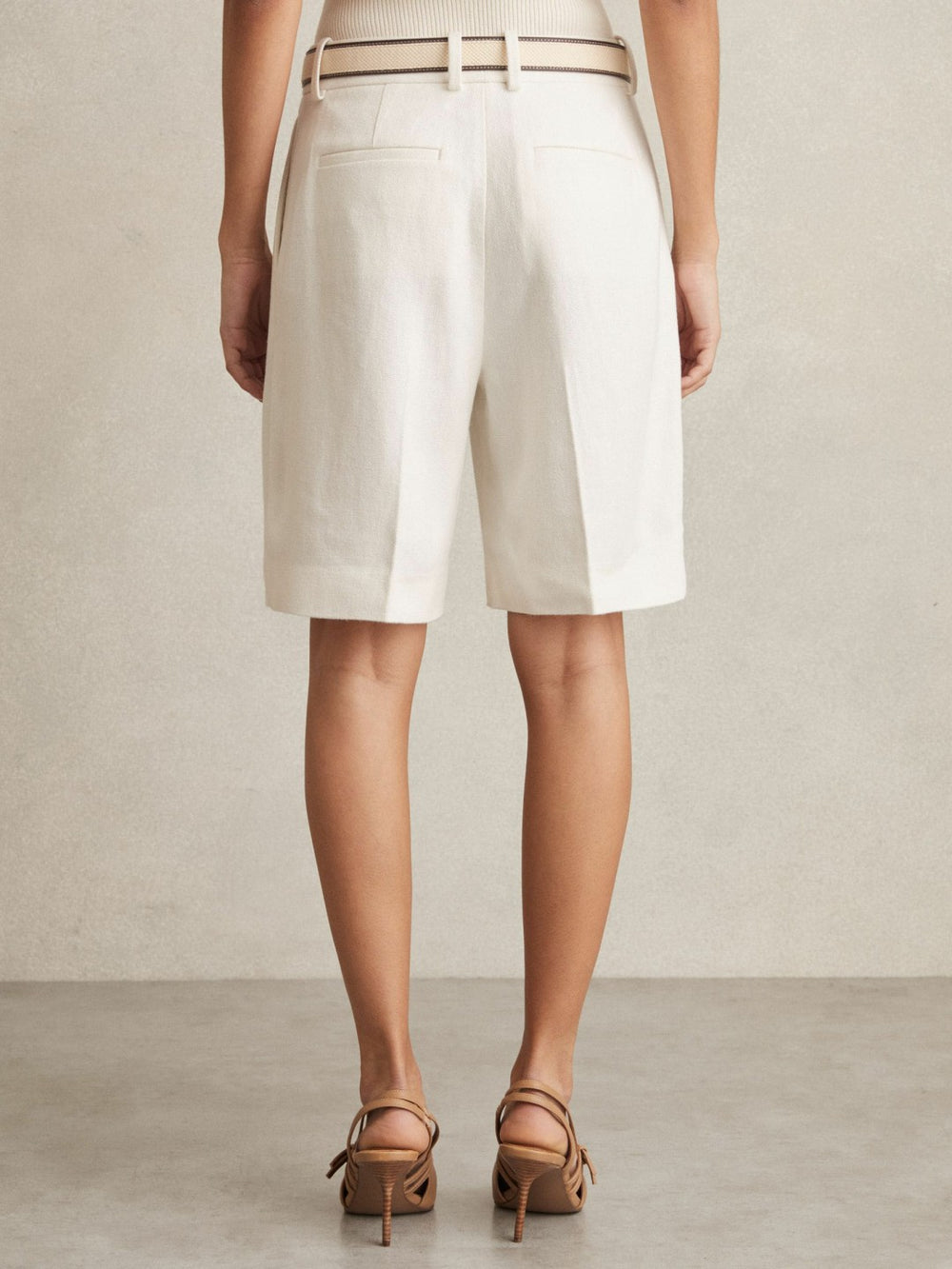Women Petite Linen-Blend Bermuda Shorts in White