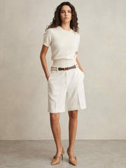 Women Linen-Blend Bermuda Shorts in White