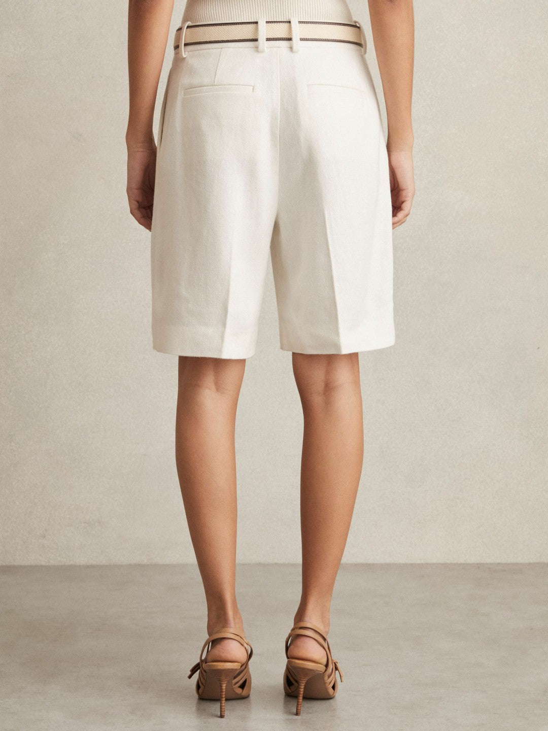Women Linen-Blend Bermuda Shorts in White