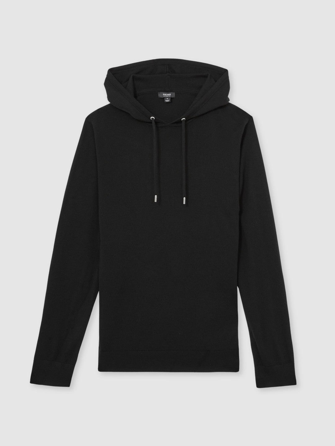Men Merino Wool Drawstring Hoodie in Black