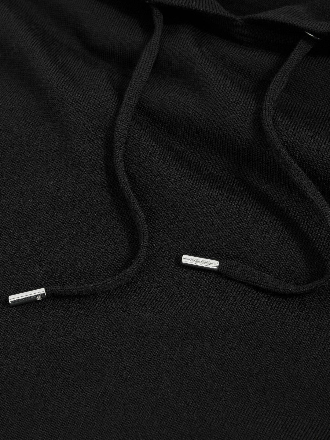 Men Merino Wool Drawstring Hoodie in Black