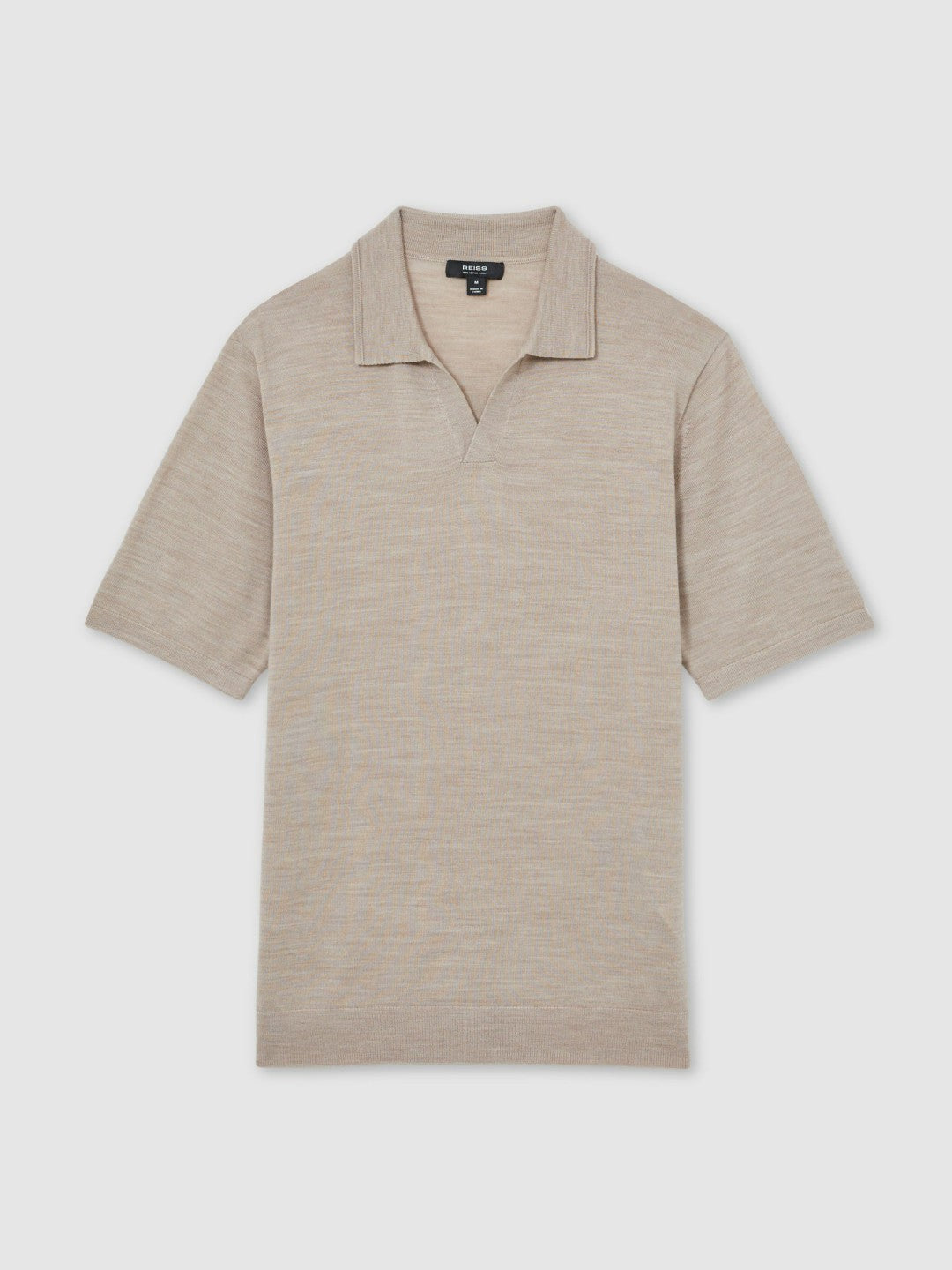Men Merino Wool Open Collar Polo Shirt in Wheat Melange