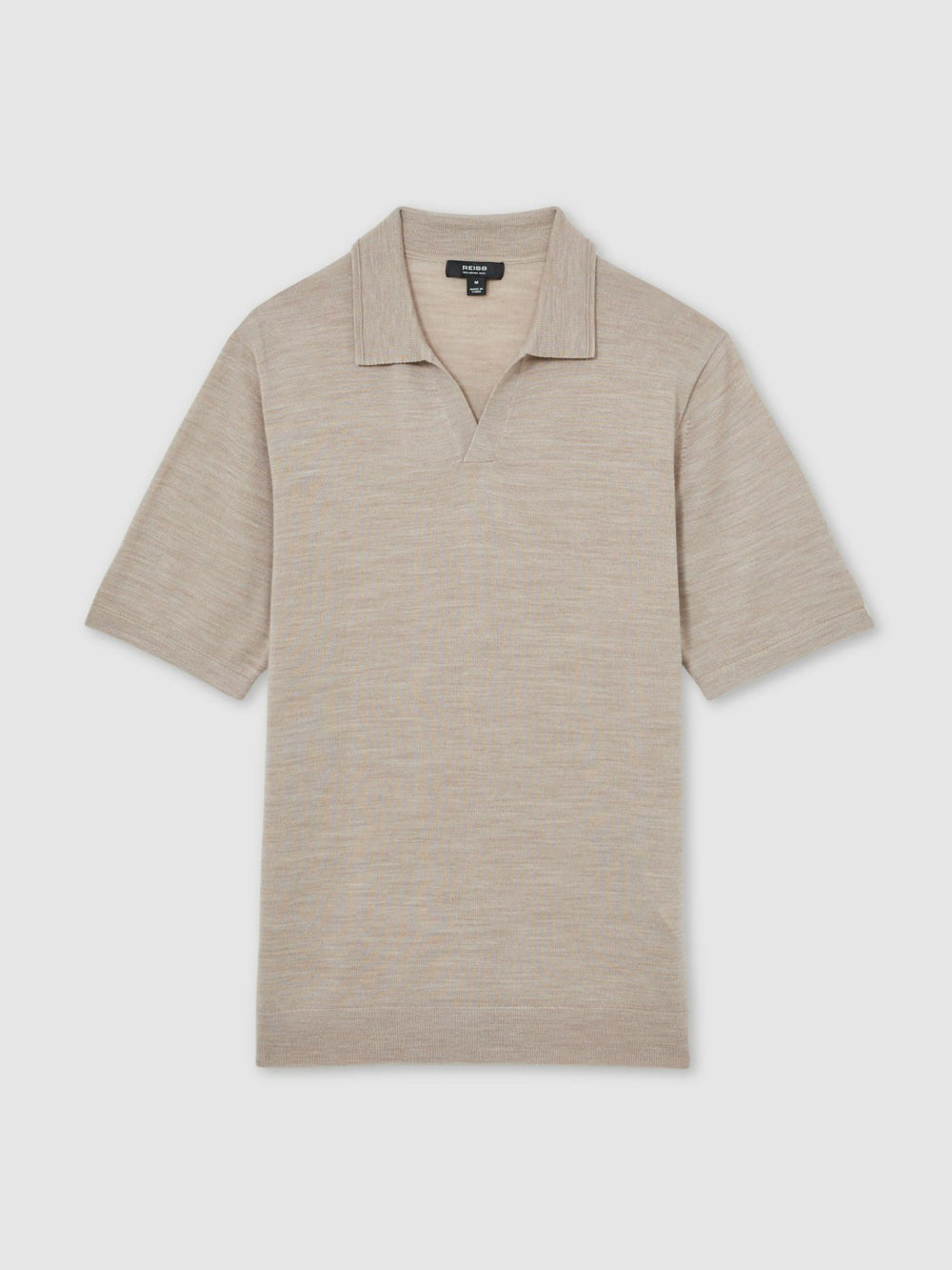 Men Merino Wool Open Collar Polo Shirt in Wheat Melange