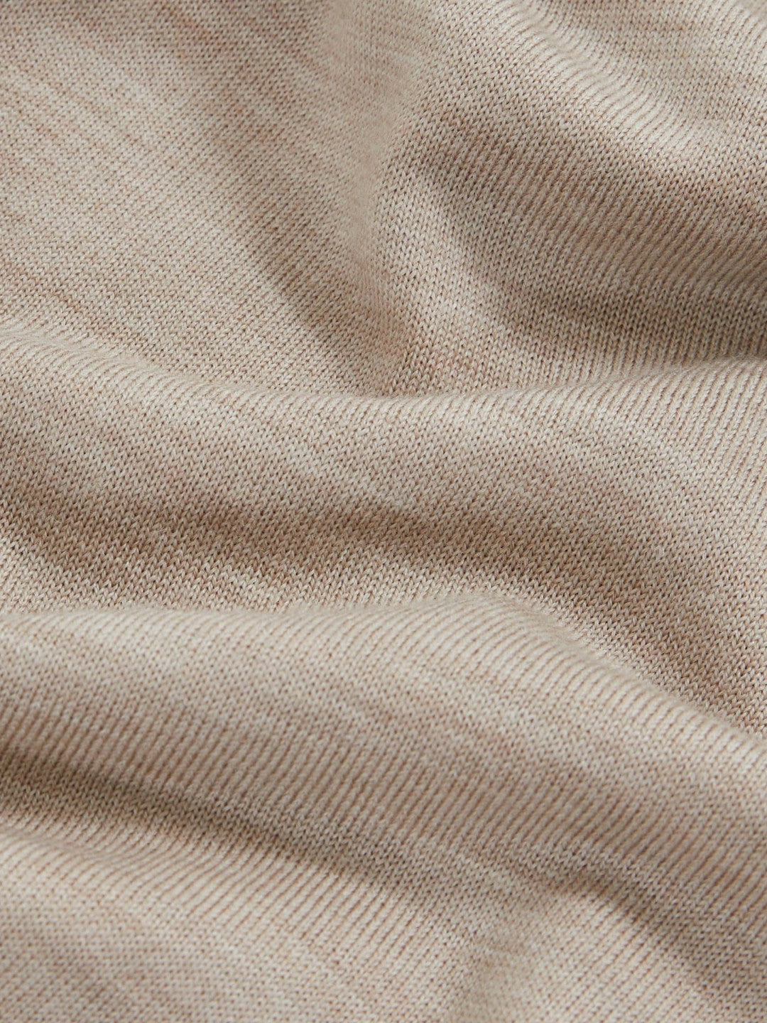 Men Merino Wool Open Collar Polo Shirt in Wheat Melange