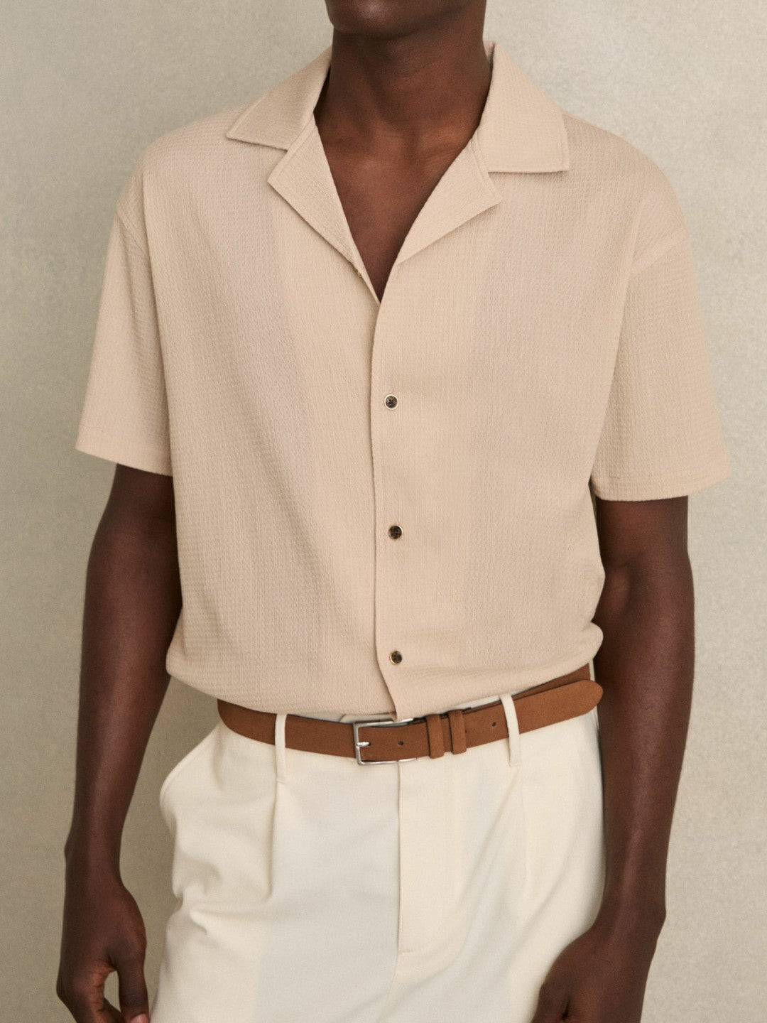 Men Suede Belt in Light Tan