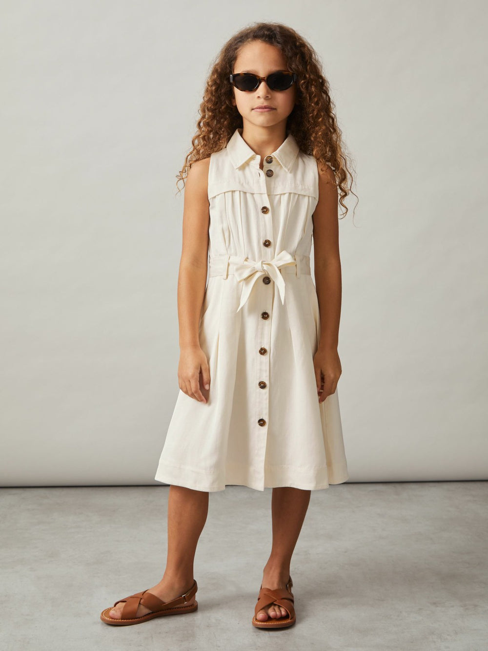 Children & Baby 9-13 yrs Tie-Waist Collared Dress in Ivory