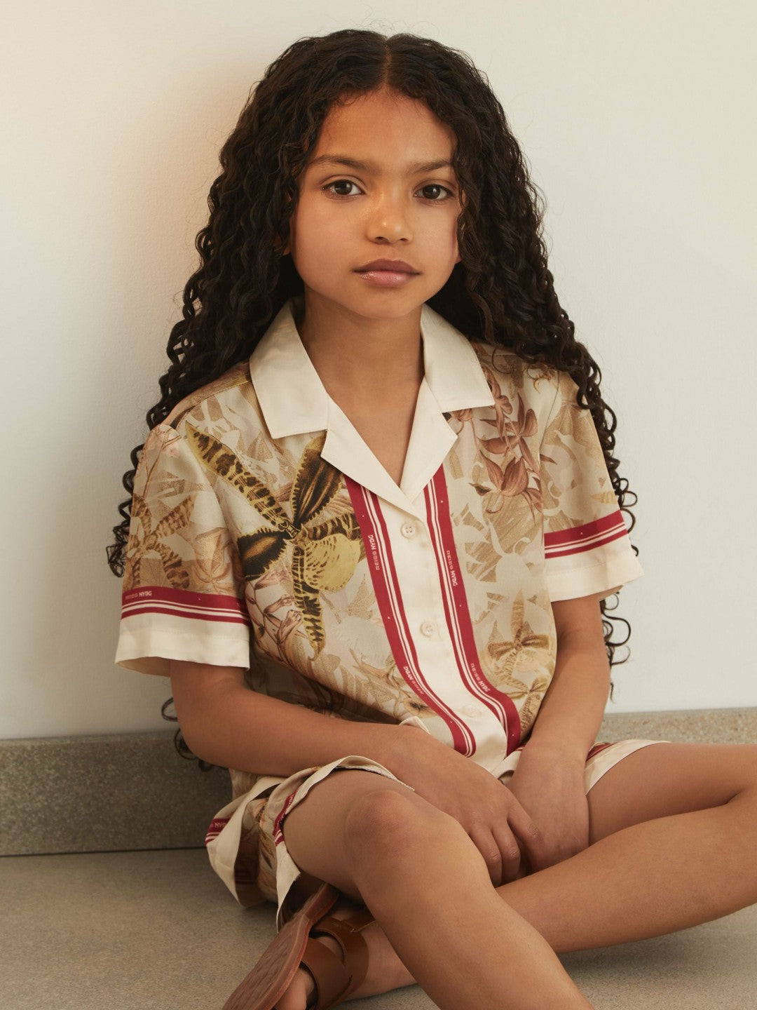 Children & Baby 13-14 yrs  | NYBG Satin Floral-Print Shirt in Khaki