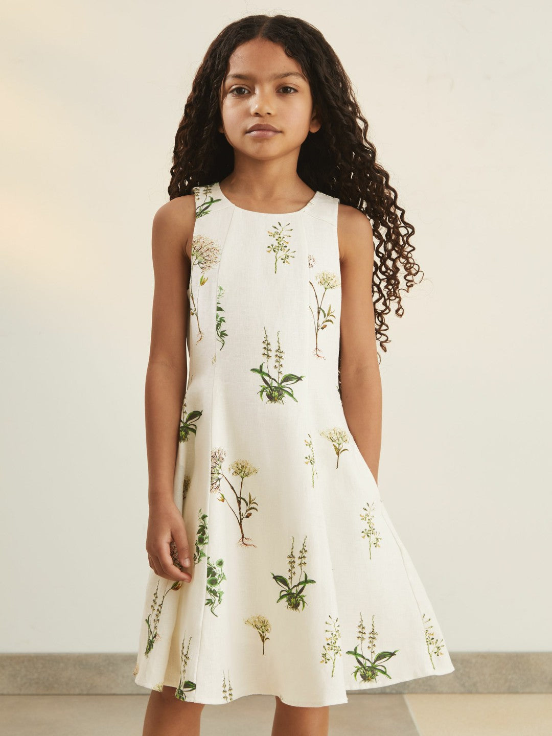 Children & Baby 4-9 yrs  | NYBG Linen Floral Flared Dress in Ivory