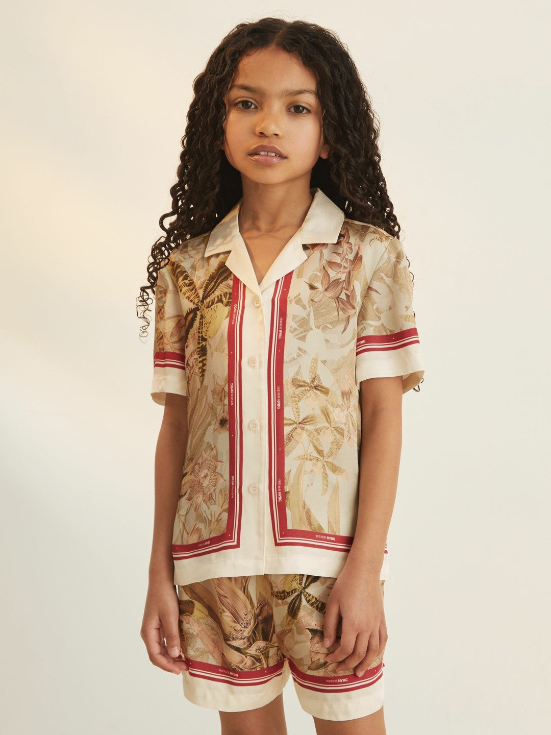 Children & Baby 9-13 yrs  | NYBG Satin Floral-Print Shirt in Khaki