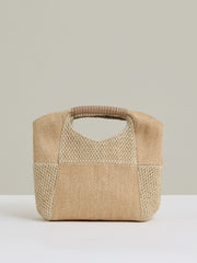 Women Raffia Patchwork Clutch Bag in Natural