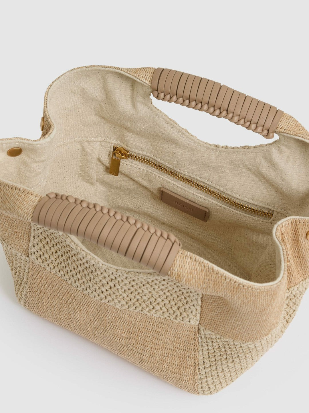 Women Raffia Patchwork Clutch Bag in Natural