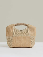 Women Raffia Patchwork Clutch Bag in Natural