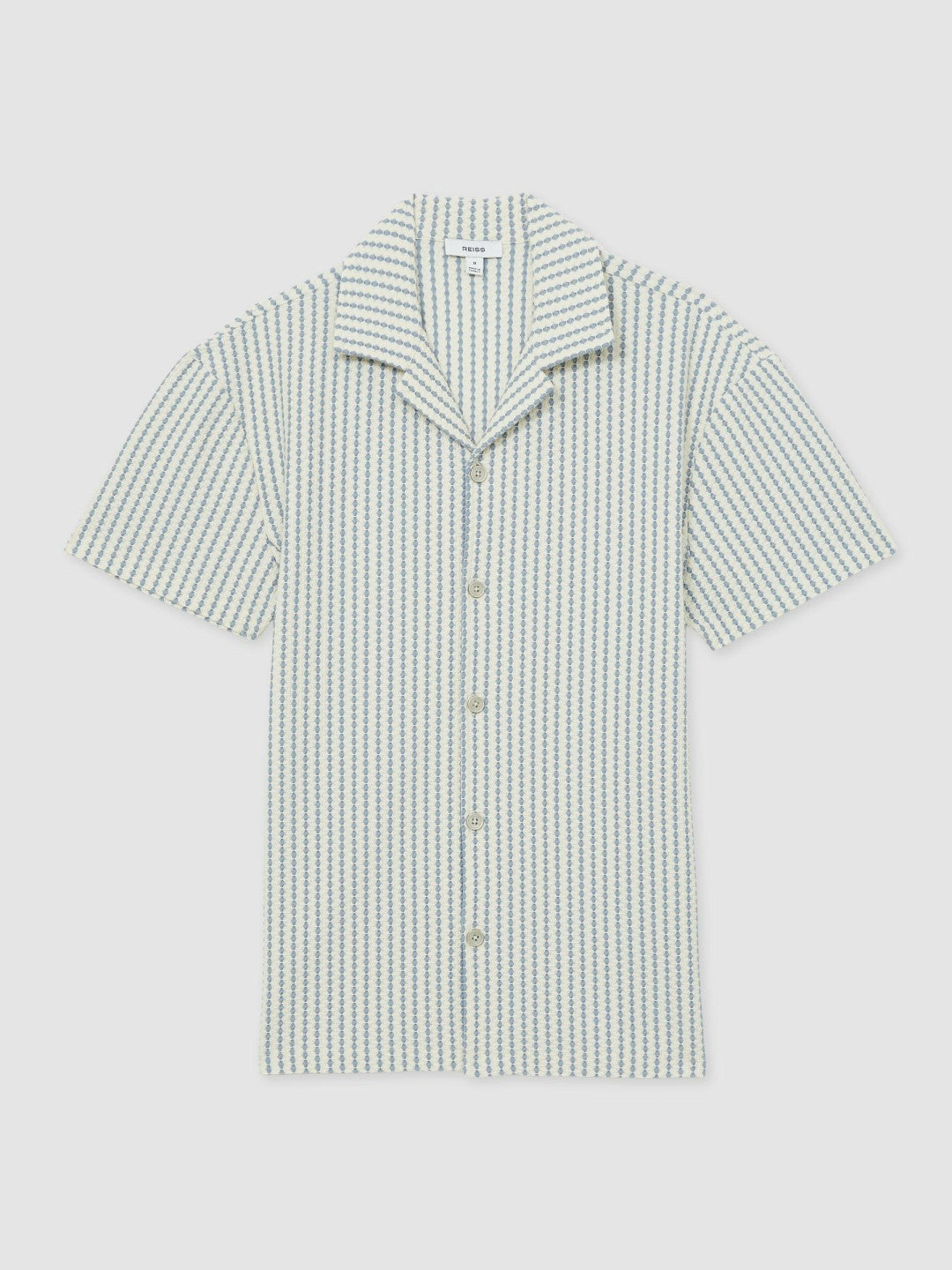 Men Textured-Stripe Cuban-Collar Shirt in White/Soft Blue