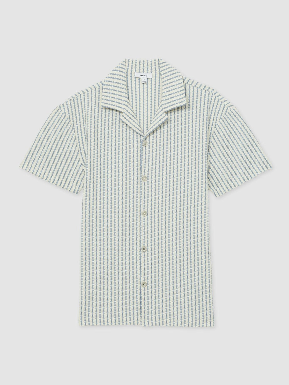 Men Textured-Stripe Cuban-Collar Shirt in White/Soft Blue