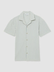 Men Textured-Stripe Cuban-Collar Shirt in White/Soft Blue