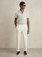 Men Textured-Stripe Cuban-Collar Shirt in White/Soft Blue