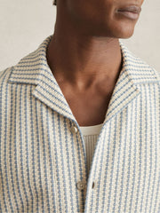 Men Textured-Stripe Cuban-Collar Shirt in White/Soft Blue
