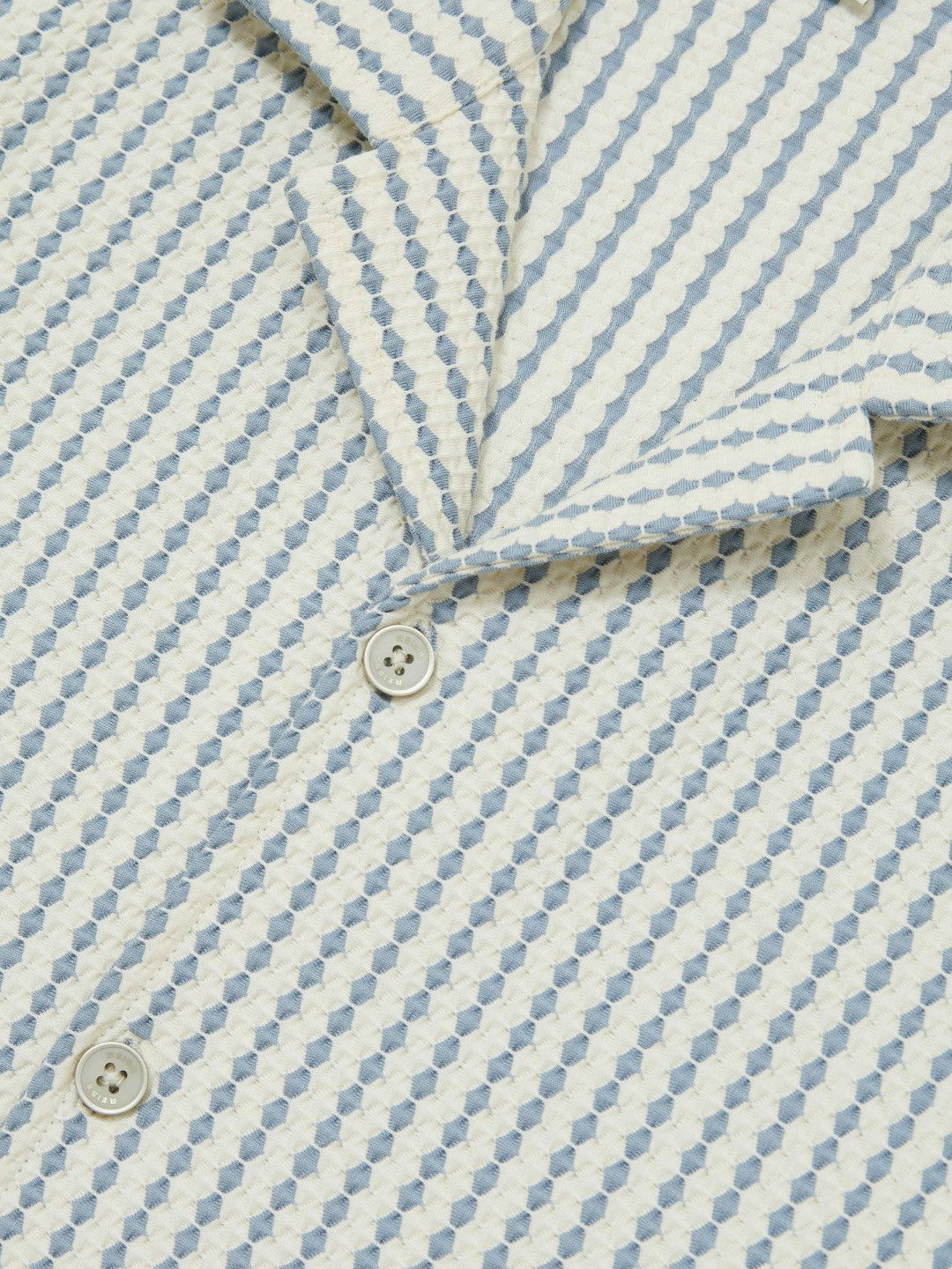 Men Textured-Stripe Cuban-Collar Shirt in White/Soft Blue