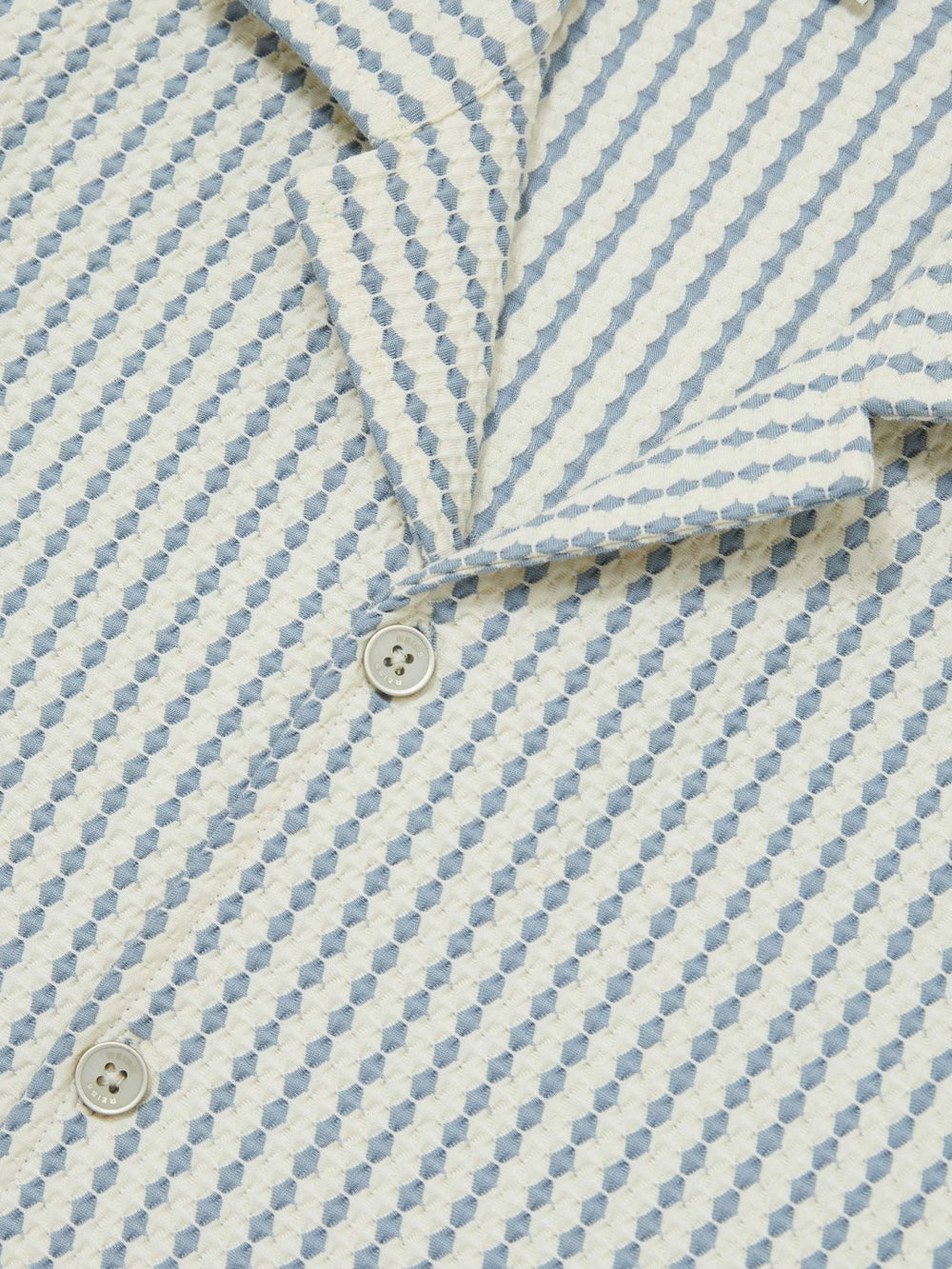 Men Textured-Stripe Cuban-Collar Shirt in White/Soft Blue