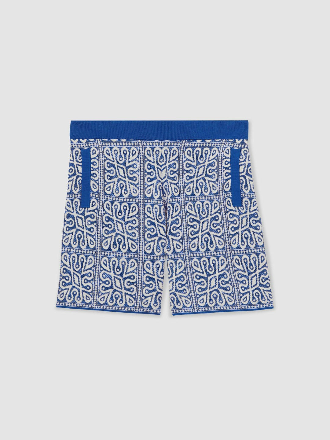 Men Tile Pattern Knit Shorts in Blue/White