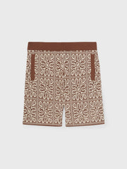Men Tile Pattern Knit Shorts in Brown/White