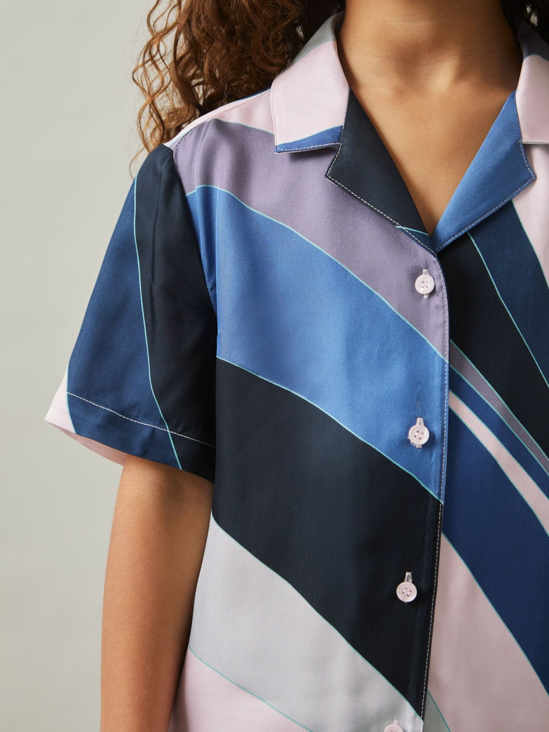 Children & Baby 9-13 yrs Printed Cuban Collar Shirt in Blue Print