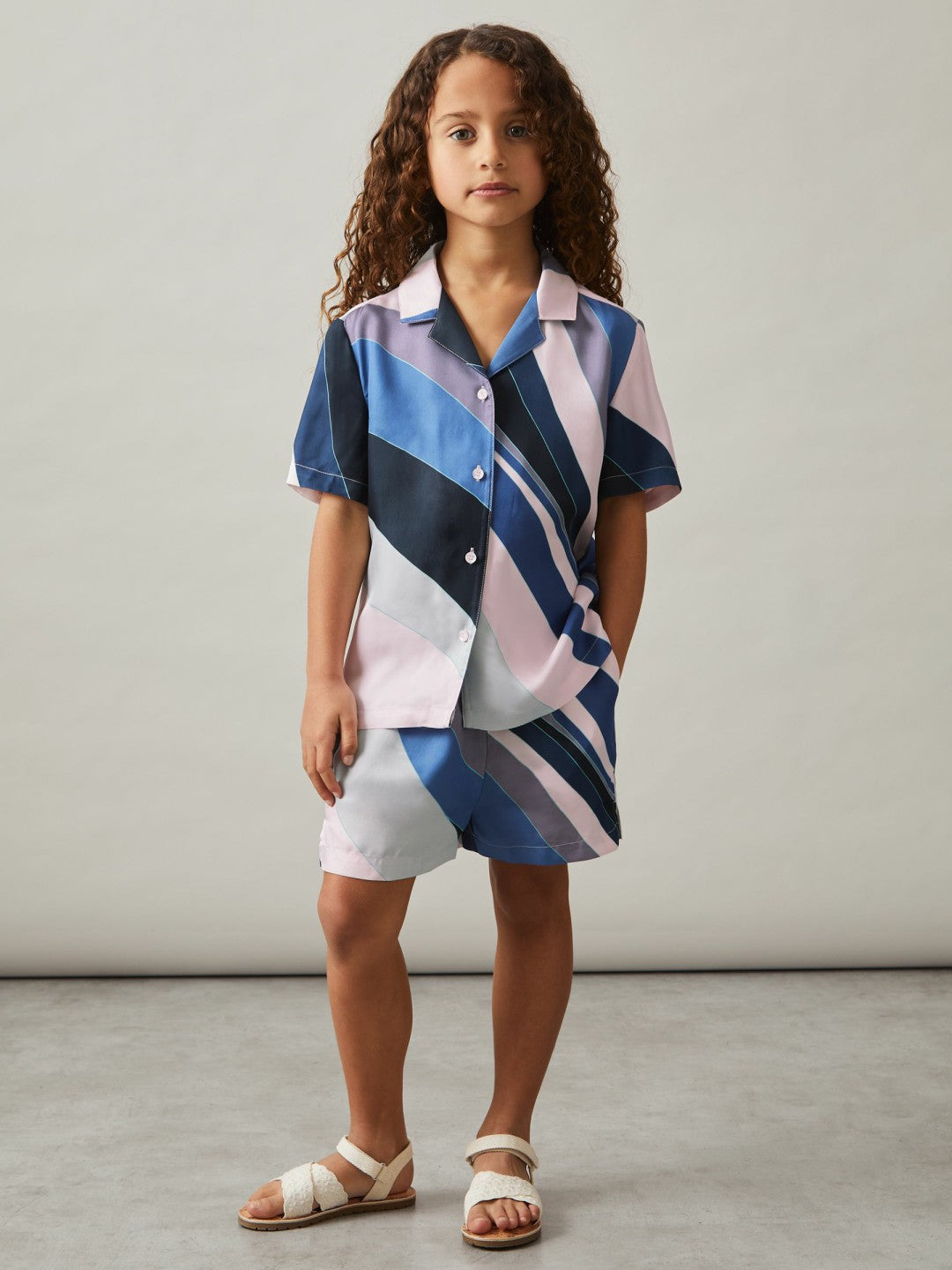 Children & Baby 9-13 yrs Printed Cuban Collar Shirt in Blue Print