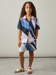 Children & Baby 9-13 yrs Printed Cuban Collar Shirt in Blue Print
