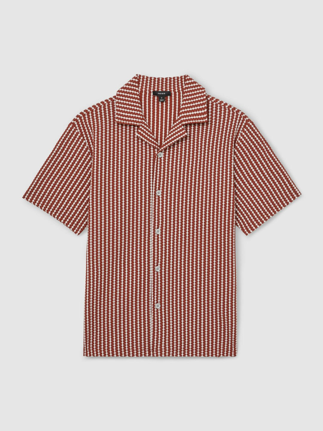 Men Textured-Stripe Cuban-Collar Shirt in Rust Red/White