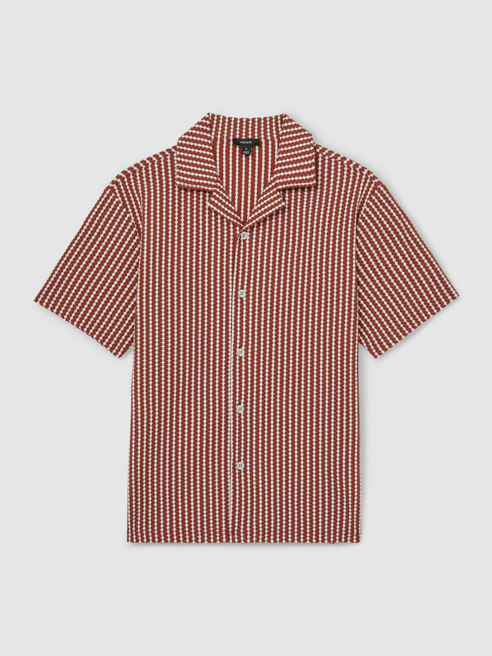 Men Textured-Stripe Cuban-Collar Shirt in Rust Red/White