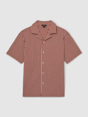 Men Textured-Stripe Cuban-Collar Shirt in Rust Red/White