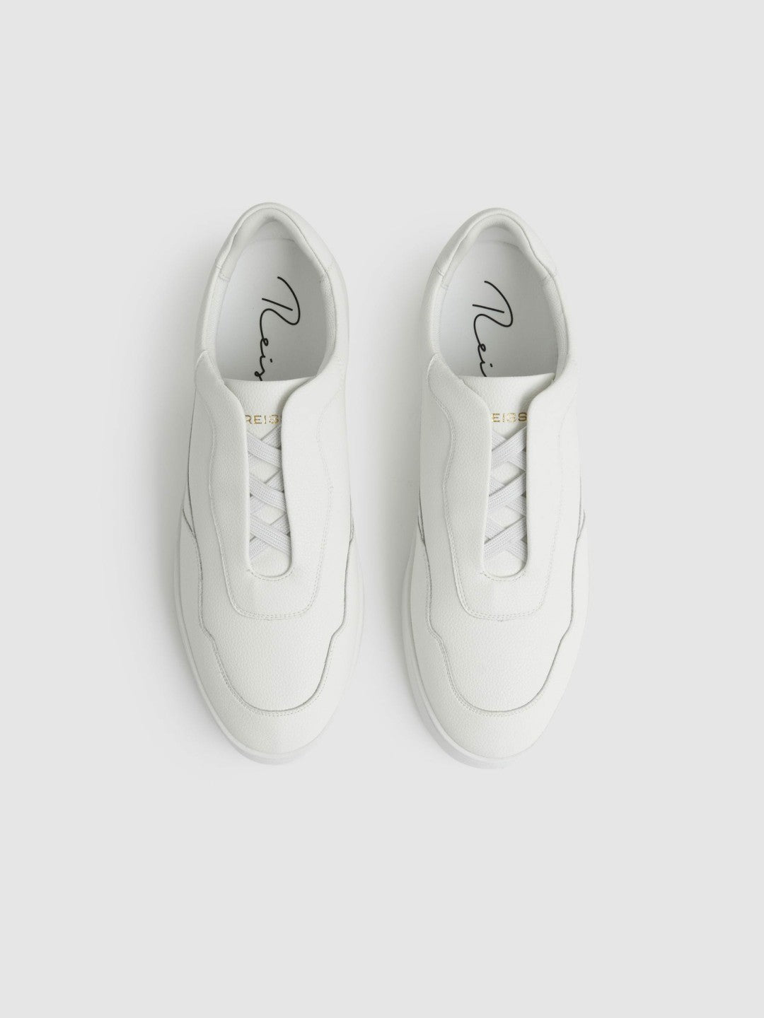 Men Leather Elasticated-Lace Trainers in White