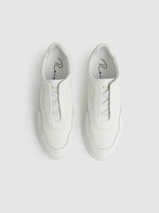 Men Leather Elasticated-Lace Trainers in White