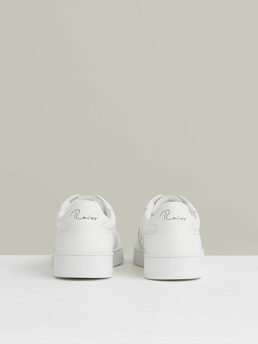 Men Leather Elasticated-Lace Trainers in White