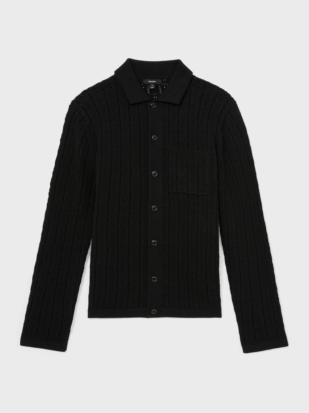 Men Cotton-Blend Textured Knit Shirt in Black