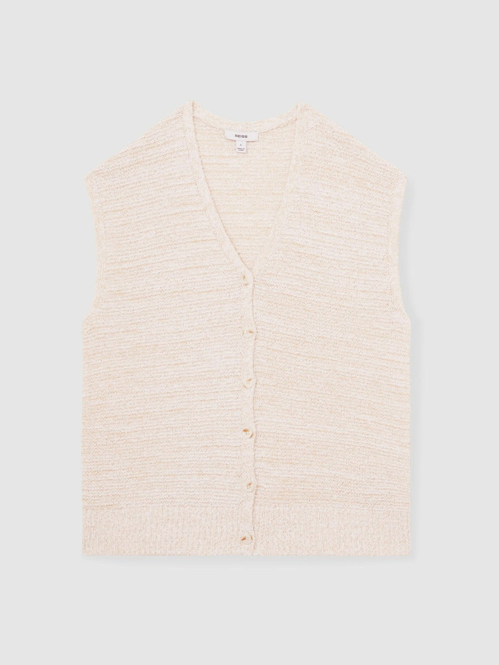 Women Cotton-Linen Button-Through Knit Top in Ivory