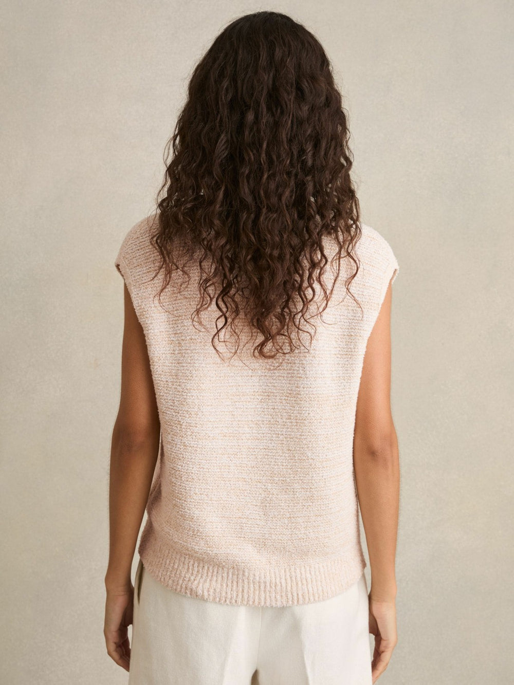 Women Cotton-Linen Button-Through Knit Top in Ivory
