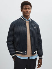 Men Les Deux Technical Varsity Jacket in Navy Stripe