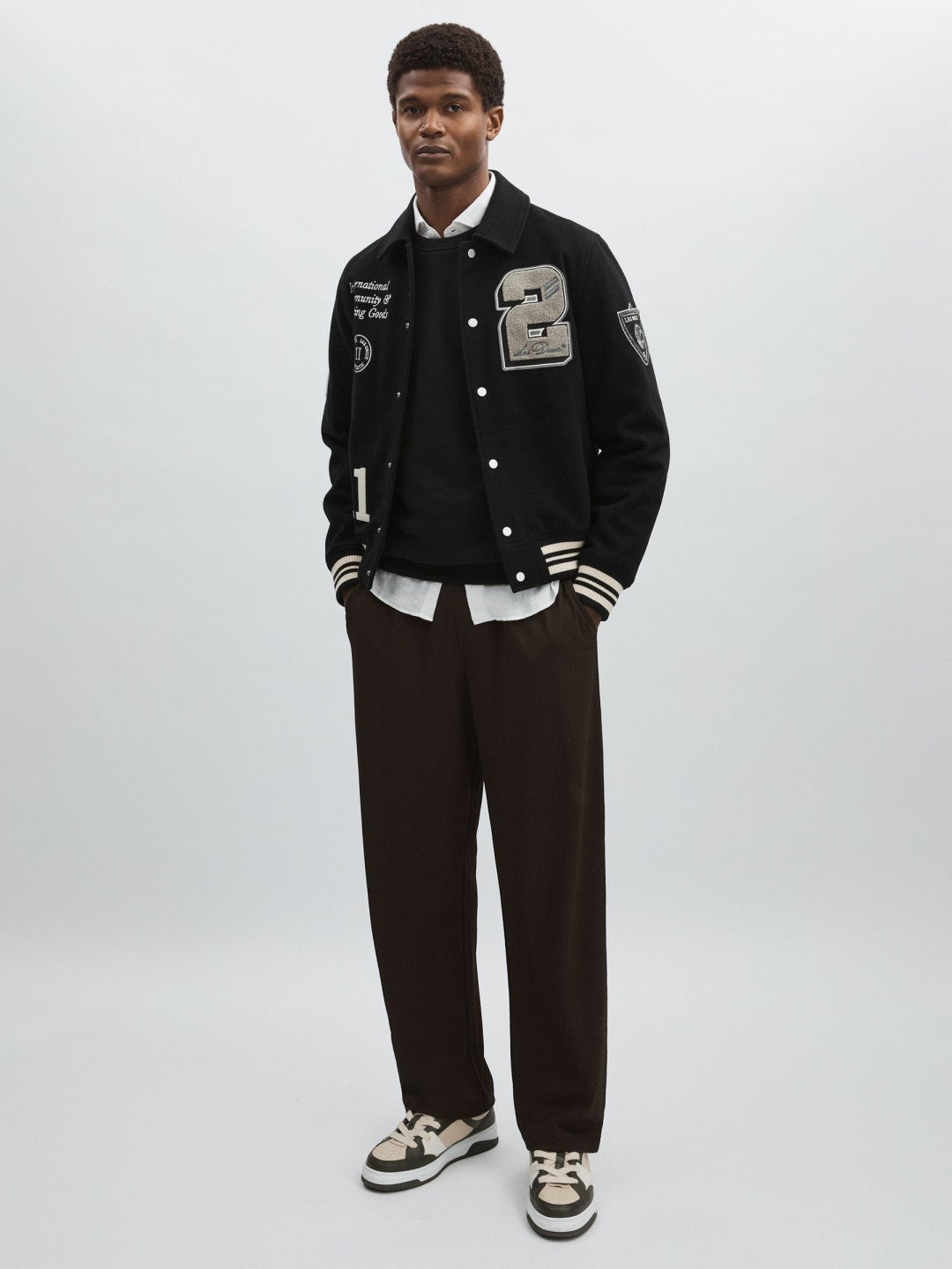 Men Les Deux Wool-Blend Varsity Jacket in Black