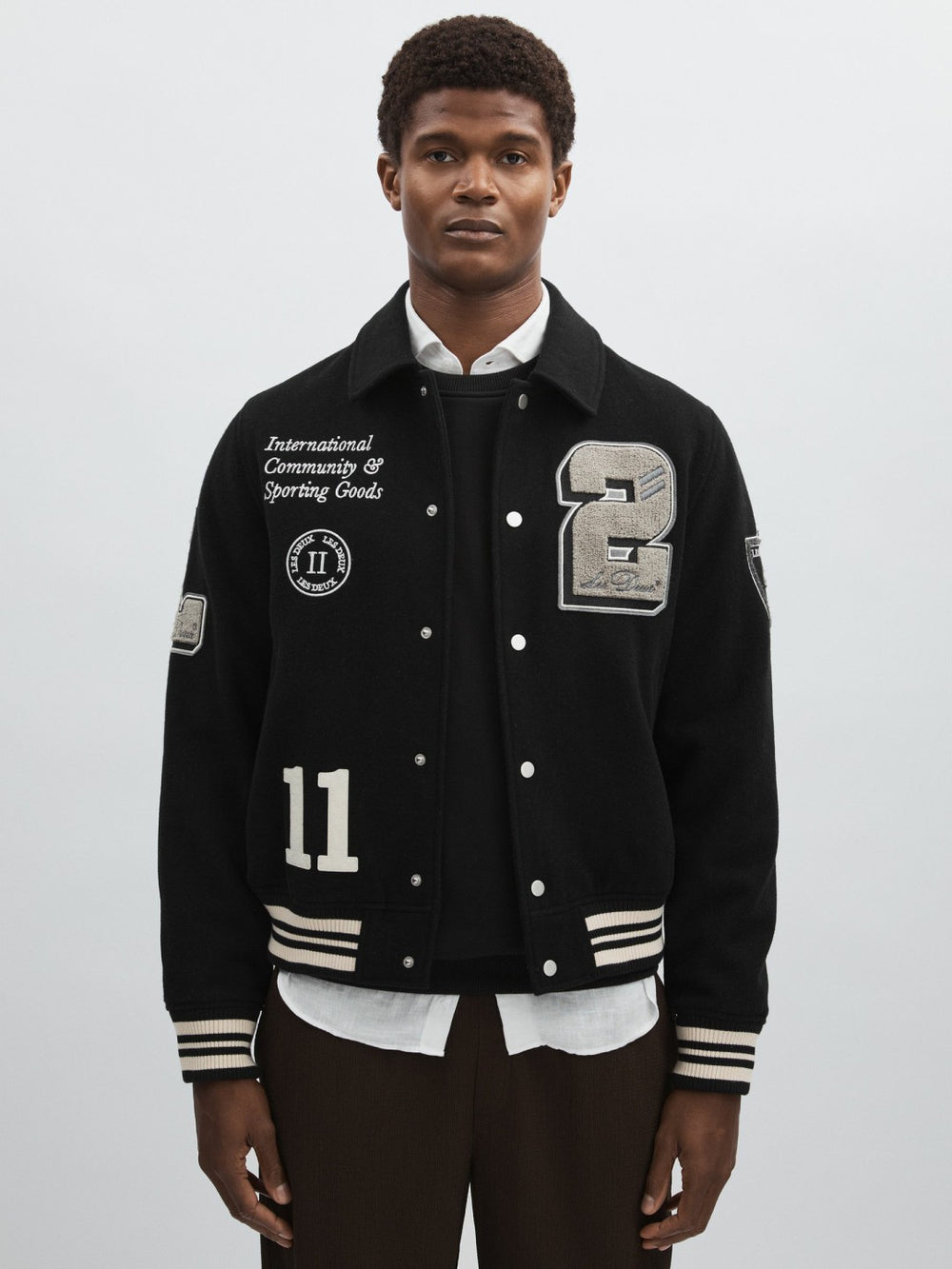 Men Les Deux Wool-Blend Varsity Jacket in Black