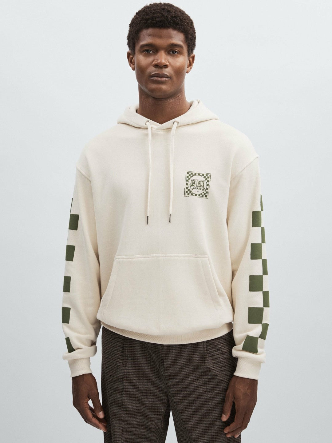 Men Les Deux 100% Cotton Goods Print Hoodie in Ivory/Green